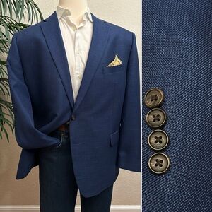 LAUREN RALPH LAUREN MENS BLAZER SIZE 50 BLUE SPORT COAT POLY LINEN SUIT JACKET